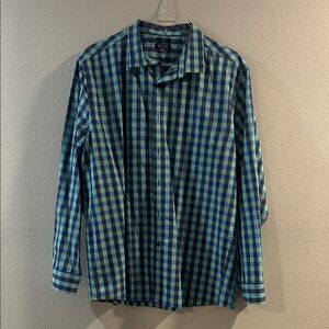 Made Cam Newton Men’s Blue and Green Plaid Dress Shirt XXL
